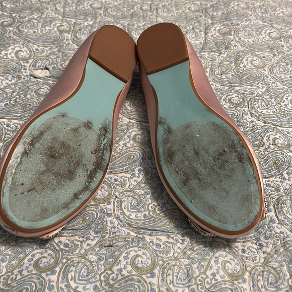 Betsey Johnson- Rhinestone and Champagne Pink Satin Flats - Picture 4 of 9